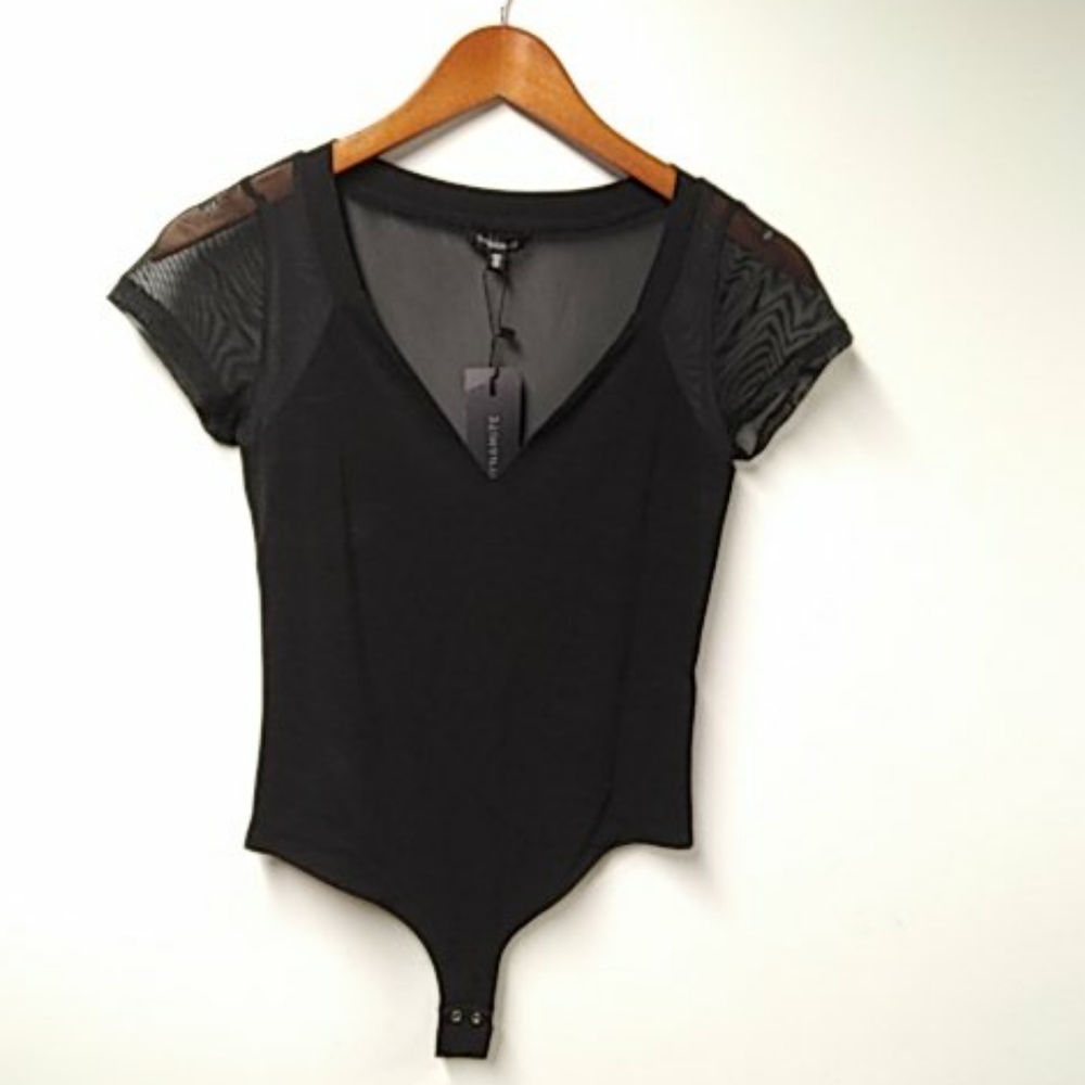 Sheer back/sleeve black bodysuit